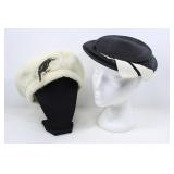 TWO SOFT & VTG LADIES' BLACK & WHITE BIRD HAT