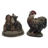 CAST IRON DECORATIVE CAT AND ROOSTER