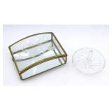 GLASS PINWHEEL RING DISH & ETCHED BRASS GLASS BOX