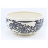 HAIDA STYLE BLUE GLAZE BEIGE BOWL 7'