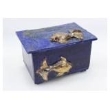 BLUE GLAZE & BRASS FISH TEXTURED CERAMIC BOX