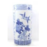 PORCELAIN WHITE & BLUE FLORAL BIRDS UMBRELLA STAND