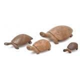 FOUR CARVED WOODEN TURTLE FIGURINES
