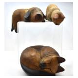 THREE MANTEL WOODEN ANIMAL FIGURINES
