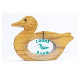 WOODEN LOON 'LOONIE' CLEAR COIN BANK