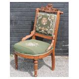 CARVED WOOD AND NEEDLEPOINT VICTORIAN-STYLE CHAIR
