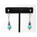 PAIR OF SILVER & TURQUOISE EARRINGS 4.55g