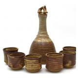 SIGNED STUDIO POTTERY DECANTER & GLASSES