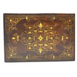 WOODEN RECTANGULAR BOX WITH GOLD COLOURED INLAYS