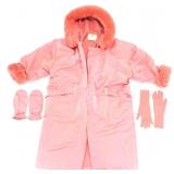 LUNDSTROM LAPARKA PINK ALL WOOL FAUX FUR TRIM COAT