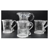 HAND BLOWN GLASS PITCHER & MUGS