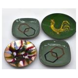FOUR ENAMLE ON COPPER DISHES