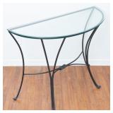 DEMILUNE WROUGHT IRON BASE GLASS TOP CONSOLE