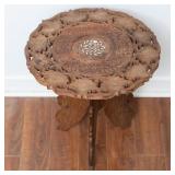 SOUTH ASIAN ROUND HAND CARVED TEAK SIDE TABLE