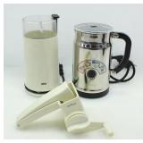 NESPRESSO FROTHER, BRAUN GRINDER, GRATOR