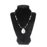 INUKSHUK ONYX, HEMATITE, WHITE JADE NECKLACE