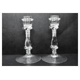 TWO GLASS CANDLE HOLDERS
