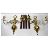 TWO BRASS WALL CANDLE HOLDERS
