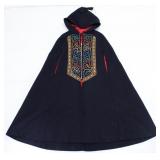 NAVY WOOL HOODED RED-LINED SLEEVELESS CLOAK