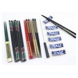 LACQUER CHOPSTICKS, CERAMIC HOLDERS & FONDUE STICK