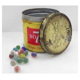 MARBLES IN TOBACCO TIN BOX