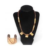 BRASS-TONE CUFF & BONE NECKLACE