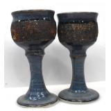 PAIR SIGNED 'YOUNG' STUDIO POTTERY GOBLETS