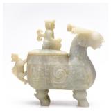 CHINESE ARCHAISTIC CARVED HARDSTONE RAM VESSEL