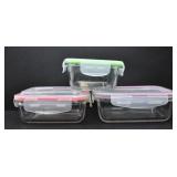 THREE GLASS TUPPERWARE CONTAINERS