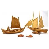 TWO WOODEN BOATS & MAGNETS
