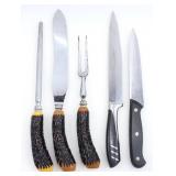 RESIN ANTLER HANDLE CARVING SET & 2 KNIVES