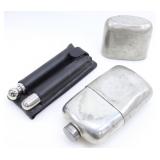 MARTELL CIGAR & TUBE FLASK SET & SHEFFIELD FLASK