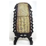 HANDWOVEN GRASS BASKET WITH ORNATE DARKWOOD FRAME