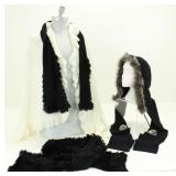 RABBIT SHAWL, SCARVES & FUR TRIMMED GLOVED HOOD