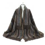90s OSCAR DE LA RENTA WOOL BLEND PONCHO W/ SCARF