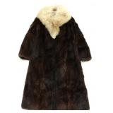 SOFT BROWN FUR & WHITE FOX TRIM FUR COAT
