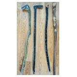 4 HAND CRAFTED WOODEN WALKING STICKS/CANES
