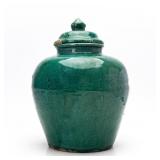 CHINESE EMERALD GREEN GLAZED COVERED JAR