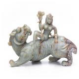 CHINESE ARCHAISTIC HARDSTONE IMMORTAL ON BIXIE