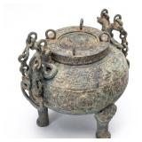 CHINESE ARCHAISTIC BRONZE CHAIN-HANDLE TRIPOD DING