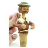WOODEN MCM FOLK ART MECHANICAL BOTTLE STOPPER