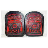 2 WEST COAST-STYLE FROG RELIEF CARVINGS IN WOOD