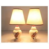 2 CREAM AND RED FLORAL DESIGN LAMPS