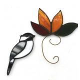 STAINED GLASS BIRD AND WILD FLOWER