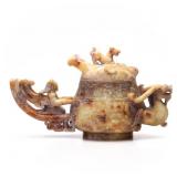 CHINESE ARCHAISTIC CARVED HARDSTONE GUANG VESSEL