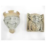 CAST STONE GROTESQUE AND JESTER FACE WALL HANGINGS