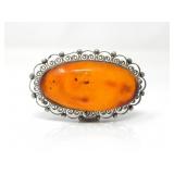 FILIGREE BALTIC AMBER BROOCH 13g
