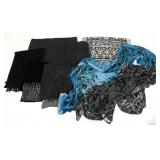 LADIES BLACK & SHEER PATTERNED VELOUR NECK SCARVES