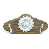 PEWTER SUN & MOON WOODEN DOUBLE COAT HOOK