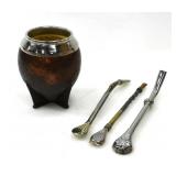 YERBA MATE LEATHER WRAPPED GOURD & BOMBILLA STRAWS